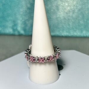 Bomb Party Pink Rose Quartz Cubic Zirconia Eternity Band Ring Size 9 New